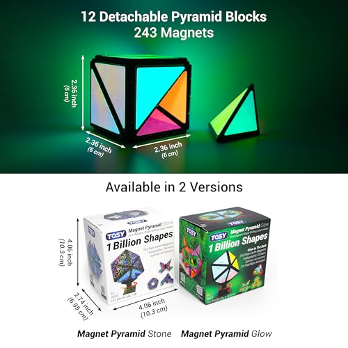 TOSY Magnet Pyramid Glow – 1 Würfel verwandelt Sich in 1 Milliarde Formen, 12 Teile, 243 Magnete, Leuchtend, Ostergeschenk für Kinder, holografisches Design, kreatives STEM/STEAM-Puzzle