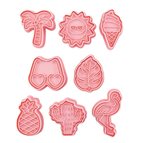 Cabilock 8Pcs Summer Beach Cookie Molds Fun Press Cookie Stamps for Creative Baking Plastic with Easy Demolding for Hawaiian Theme Parties and