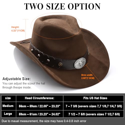 Image of Cowboy Hat for Men Women Suede Western Leather Cowgirl Hats Uniex Hat