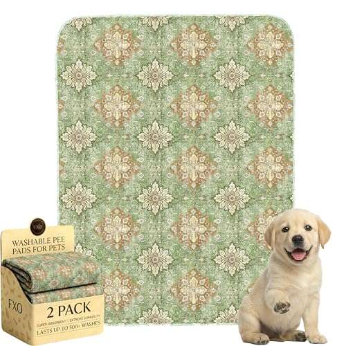 Image of Washable Pee Pads for Dogs,Great Urine Absorbent Reusable Puppy Training Pads,Waterproof,Leak-Proof & Non-Slip Potty Pads for Whelping,Crate,Playpen,Bed.(Green Floral Flat,18 inchx24 inch)