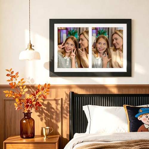 Image of DUENPY 16x24 Picture Frame 2-Opening 11x14 Collage Picture Frame Displays Two 11x14 inch Photos Collage Wall Decor Wall Hanging or Tabletop Black