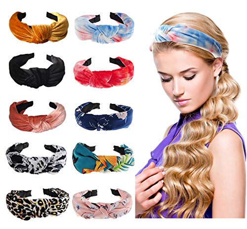 10 Pack Wide Headbands, 4 Style knot Turban Hairband Vintage Head wrap Hair Band Elastic Hair Accessories