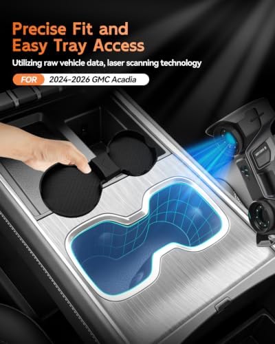 NANTMAX for 2024 2025 2026 GMC Acadia Silicone Cup Holder Inserts Non-Slip Cupholder Liners for Front Center Console Fits Acadia Elevation/AT4/Denali Interior Accessories - 1