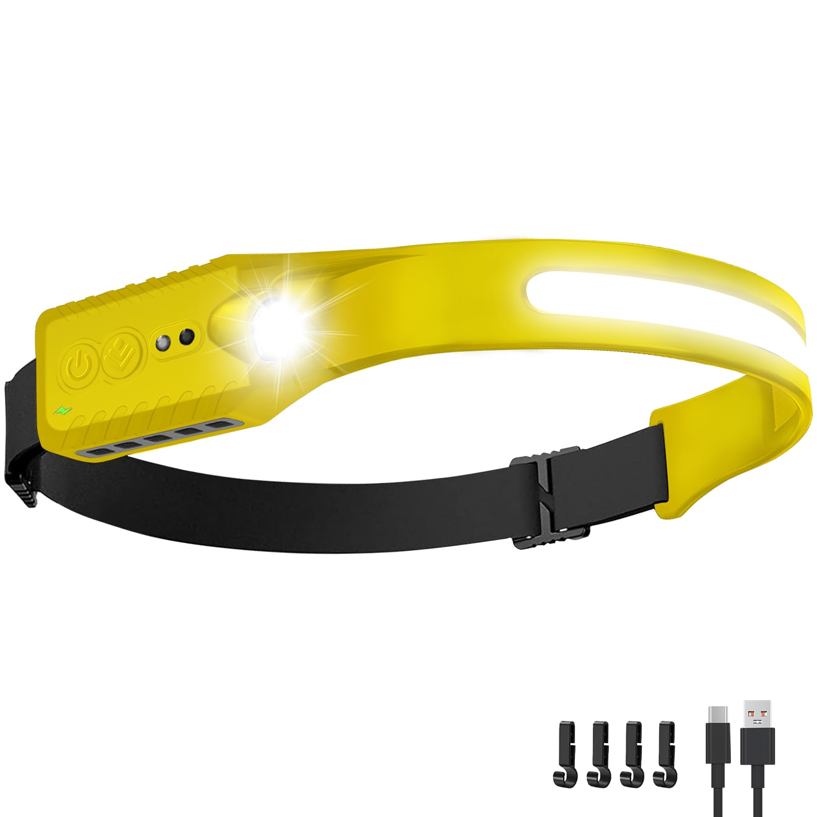 Nessciera Rechargeable LED Headlamp (Yellow), 400 Lumens, 230° Wide Beam, USB-C, IPX4, 5 Modes — Lightweight, Adjustable Headband; Hard Hat Clips for Camping, Hiking, Running & Repairs, Gift-picture-12