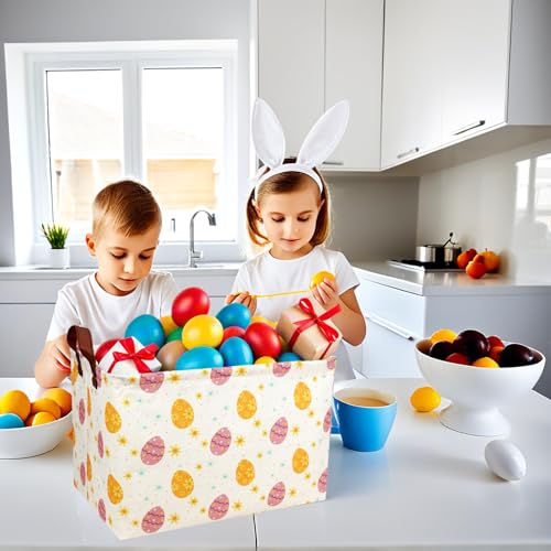 Image of Large Empty Easter Basket for Kid Fabric Personalized Eggs Easter Gift Basket for Boy and Girl (Golden Brown Easter Egg)