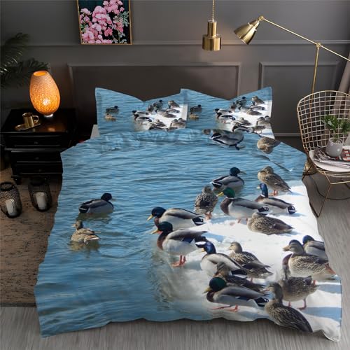 BettwäSche 200x200 Barbarie-Ente Blau Bettbezug Flauschig PlüSch mit ReißVerschluss Tier BettwäSche-Sets 2 Teilig Set Weiche Atmungsaktiv Mikrofaser BettbezüGe und 2 Kissenbezug