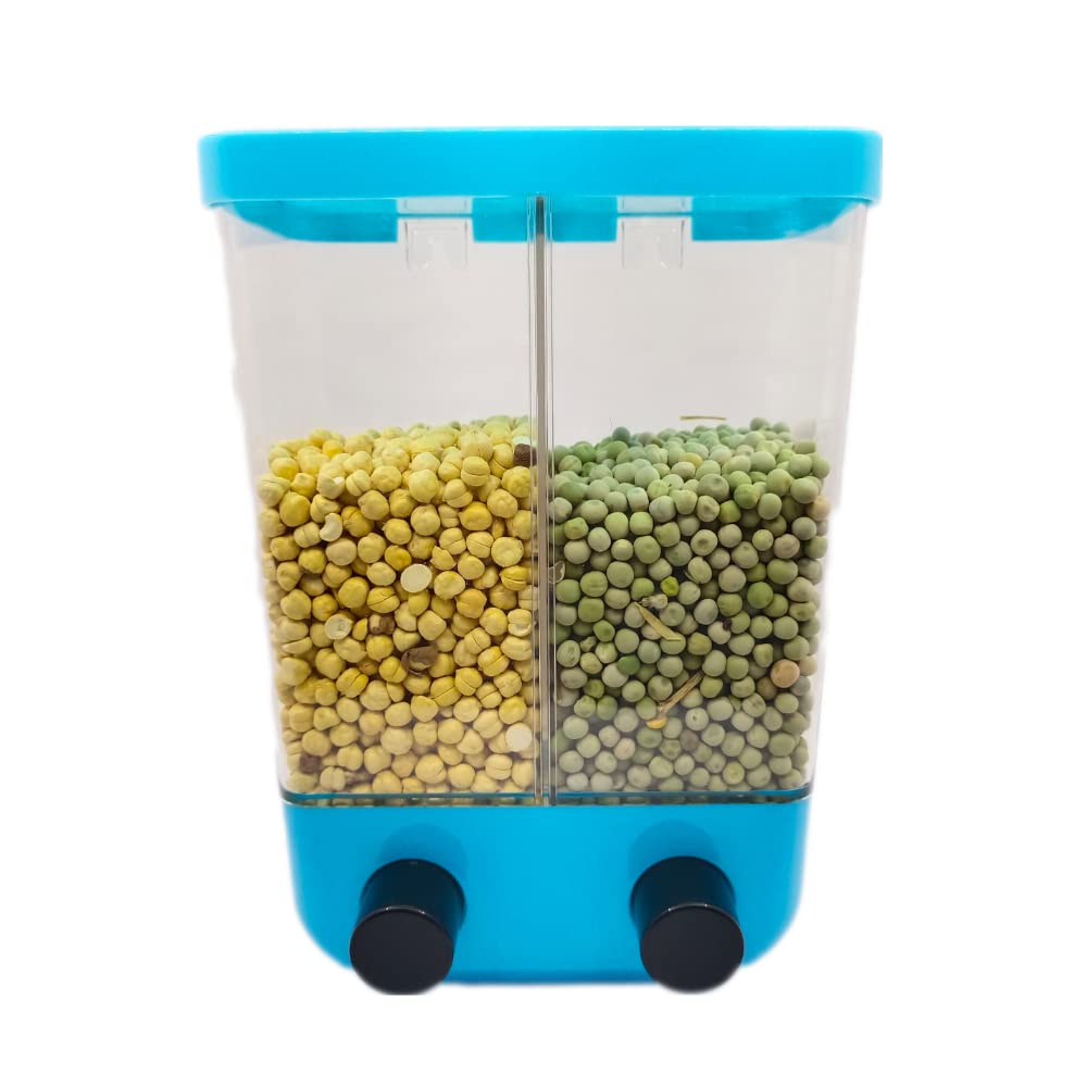 Kartex india - Two compartment grains latest storage container with push button for kitchen (Blue)