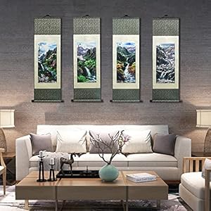 AtfArt Asian Wall Decor Beautiful Silk Scroll Painting Four Seasons Landscape Painting Summer Autumn Winter-Spring Oriental Decor Chinese Art Wall Scroll Hanging Painting Scroll 36.2 x 12in (Spring) AtfArt Asian Wall Decor Beautiful Silk Scroll Painting Four Seasons Landscape Painting Summer Autumn Winter Spring Oriental Decor Chinese Art Wall Scroll Hanging Painting Scroll 362 x 12in Spring