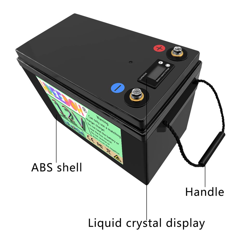 Batteria LiFePO4 12V 240Ah 300Ah Batteria di accumulo di energia | Batteria al litio ferro fosfato, con involucro in ABS, maniglia e display a cristalli liquidi.