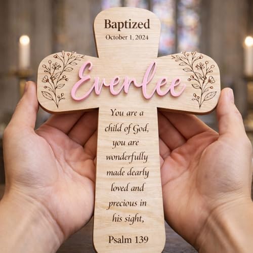 Image of Daty Custom Baby Baptism Gifts for Girls or Boys, Personalized Wooden Cross Wall Decor, Christening Gift, Religious Nursery Decor, Gift from Godparents3