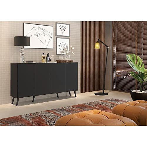 Aparador Buffet 4 Portas com Pés Retrô Veneza Multimóveis Preto