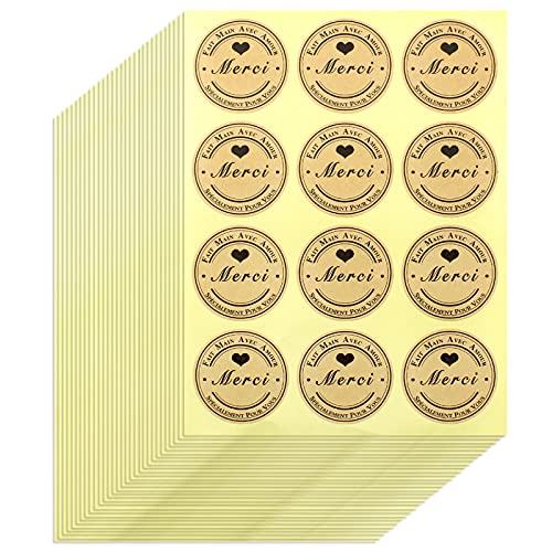 oupados 360 Pièces Autocollant de Remerciement Fait à la Main Rond en Papier Kraft Merci Sticker Merci Stickers Autocollants pour Mariage Cadeau Enveloppe Gâteau Emballage Décor Noël Cover