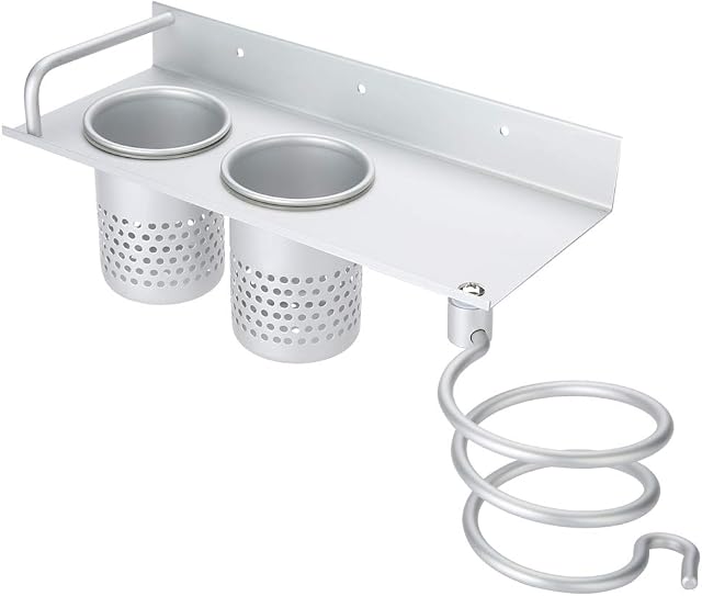 Ejoyous Multifunction Hair Dryer Holder, Home Bathroom Salon Hair Dryer Holder 3 Slots for Hair Dryer Combs Scissors, Light Solid Aluminum Alloy Hair Dryer Holding Bracket Rack Organiser