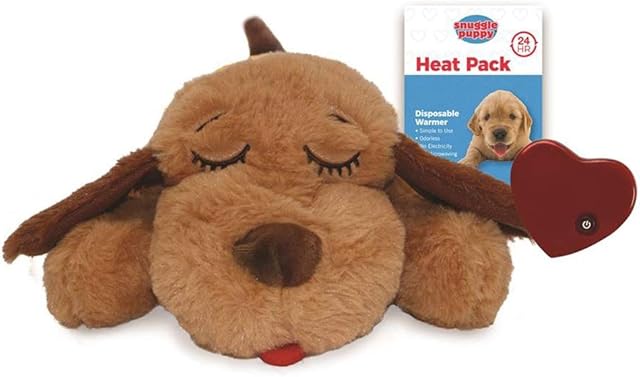 SmartPetLove Snuggle Puppy Heartbeat Stuffed Toy for Dogs - Pet Anxiety Relief and Calming Aid - Biscuit