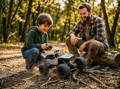 Image of RC Rock Crawler Car 2WD | Off-Road Remote Control Monster | Smoke Effect | Auto Mode | Alloy Body | Rechargeable Battery| Durable Suspension | Standard Size for Kids 6+ & Adults | Silver