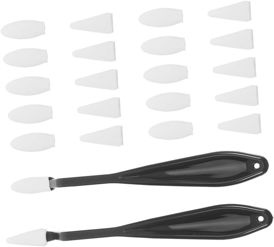 NIYANGLE Black Blending Stump and Sketch Trimmer Pen for Artists, 4-Box Set with 2 Detail Erasers and 20 Replacement Tips, Paper Art Blender for Highlighting and Correcting Drawings
