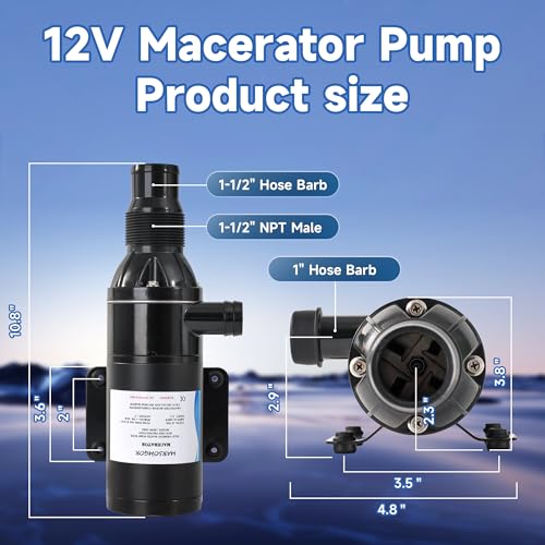 Image of Upgrade Materials, Macerator Pump for 18590-2092, 12V 12GPM, Self Priming Macerator Waste Pump, Run-Dry Protection, Sturdy Build, High Performance, for RV,Marine,Household Wastewater