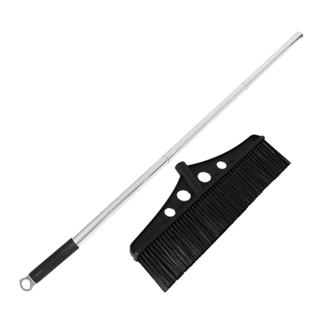 Escoba Ancha Negra con Cabeza de Acero Inoxidable y Nylon para Exteriores Desmontable Mango Largo Ergonómico, Adecuado para Limpieza de Jardines, Patios y Superficies de Concreto
