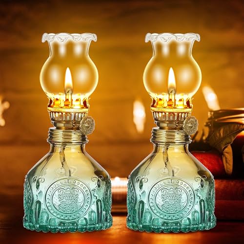 2 Stück Glas Petroleumlampe Für Innenräume, Öllampe Glass, Kerosinlampe, Campingkerosin Laterne, Öllampen Aus Glas Mit Verstellbarer Flamme,...