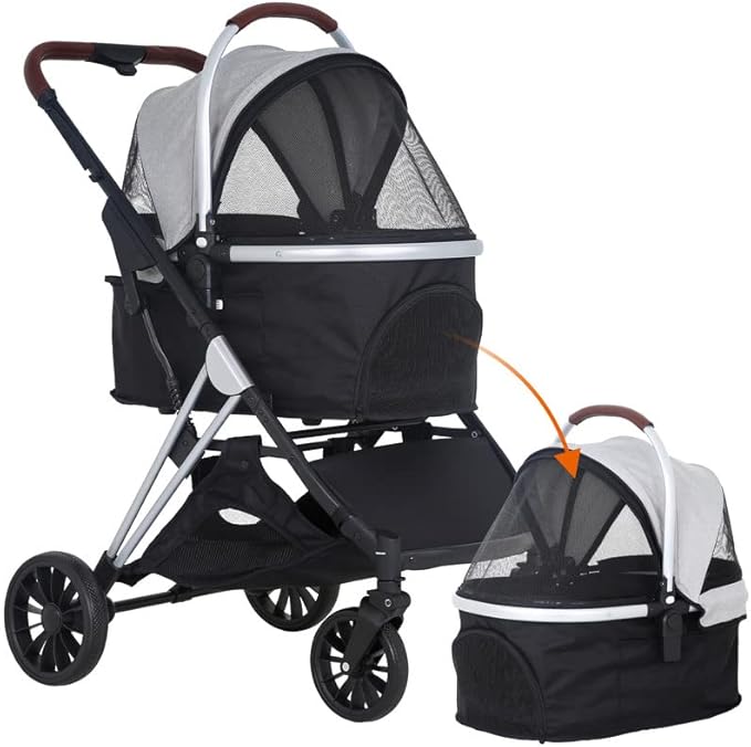 Pet Stroller for Dogs Cats, Actask Travel Pet Pram with Detachable Basket Portable and Foldable
