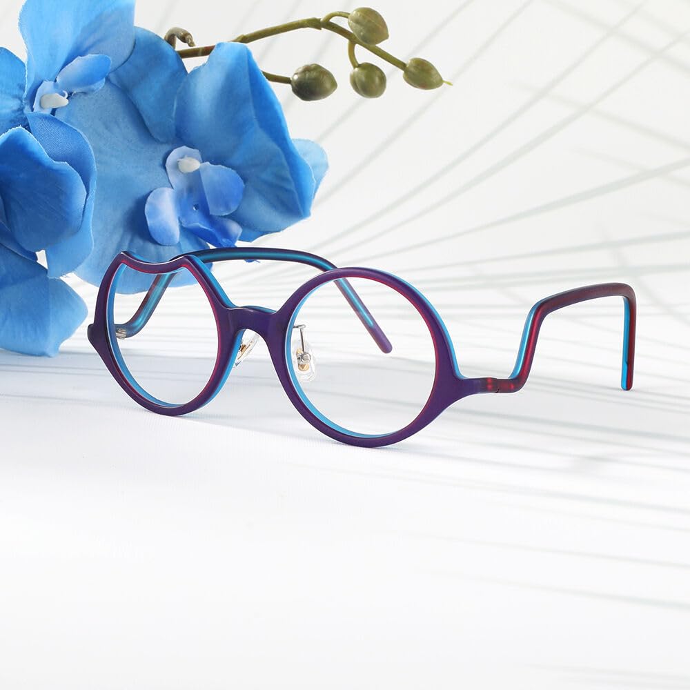 Quadrat Runden Lesebrille Acetat, Asymmetrischer Rahmen, Lesebrillen Blaulichtfilter Sicht Männer Frauen, Lesehilfe für Herren & Damen