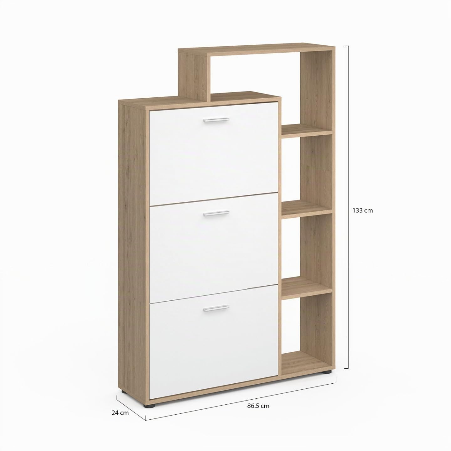 IDMarket KLARK - Zapatero, imitación de haya, 3 puertas blancas, con estante