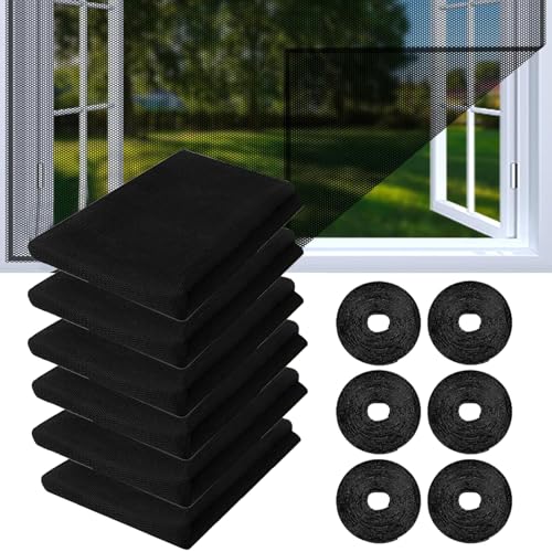 Moustiquaire Fenêtre Écran, 6 Pièces 130x150cm Filet Écran Insecte, Moustiquaire Fenetre Ajustable, Moustiquaire Anti Insectes avec Rubans Adhésifs, pour Porte Fenêtre Baie Vitrée (Noir)