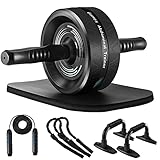 Gonex Bauchroller Ab Roller Wheel für das Kerntraining, Ab Roller Kits mit Widerstandsbändern, Kniematte, Springseil, Push-Up-Stange für das Heim-Fitnessstudio, Ab Workout-Ausrüstung für Bauchübungen