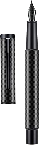 Miniatura 7 de Hongdian - Pluma estilográfica negra de punta fina de fibra de carbono Forest Pro Series, diseño moderno, bolígrafo de escritura consistente con