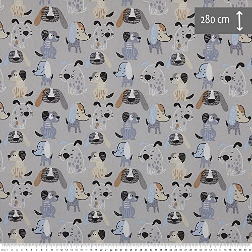 Kt KILOtela - Canvas Dekostoff, Home-Accessoires, Leichte Polsterung, Tischdecken, Kissen, Vorhänge, Taschen, 100 cm Länge x 280 cm Breite, Hunde, Blau, Grau, Braun - 1 Meter