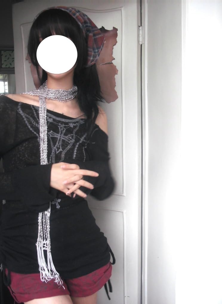 Goth Blouse Goth Top Long Sleeve Gothic Clothes Y2k Shirt Grunge T-Shirt Vintage Harajuku Sweatshirt 2000s Gothic