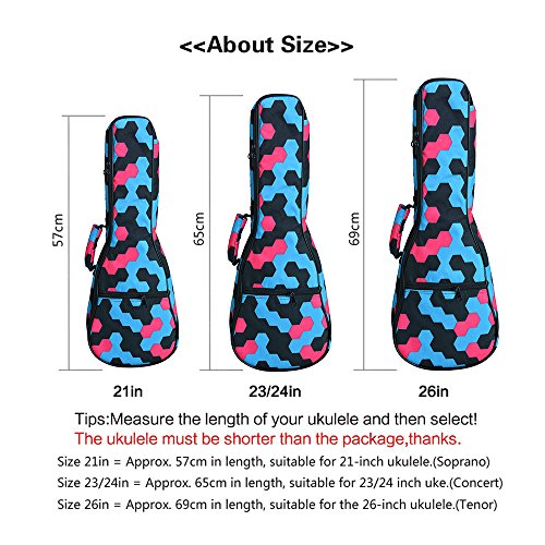 Hot Seal 10Mm Sponge Padding Waterproof Durable Colorful Conventional Ukulele Case Bag With Storage (23/24 Inch, Blue Honeycomb) #TOP4