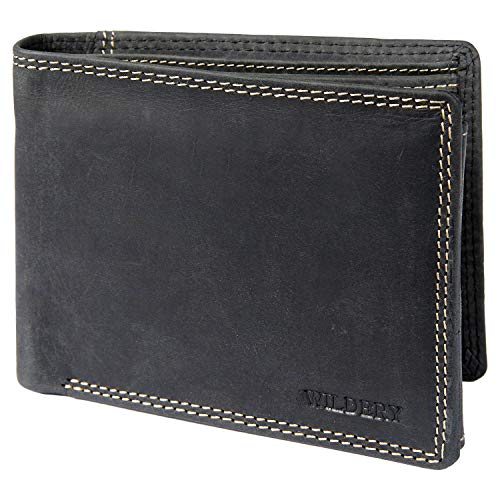 Wildery® Geldbörse Herren Leder I Portmonee Schwarz I RFID Geldbeutel Herren aus Vintage Leder I Echtleder Portemonnaie #Vintage WI107 (Schwarz) Cover