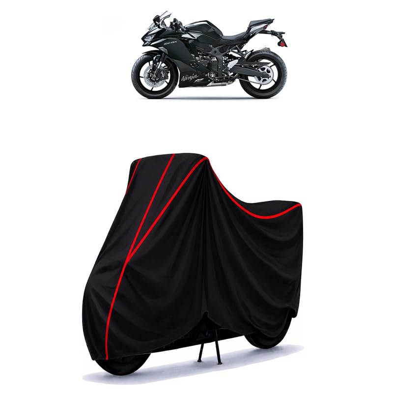 Image of Ninja ZX-4R Water Resistant Bike Cover for All Motorcycles & Rain | Heavy Duty Taffeta Fabric | UV Protection, Dustproof, Scratchproof | All Weather Two Wheeler Body Cover with Elastic Bottom