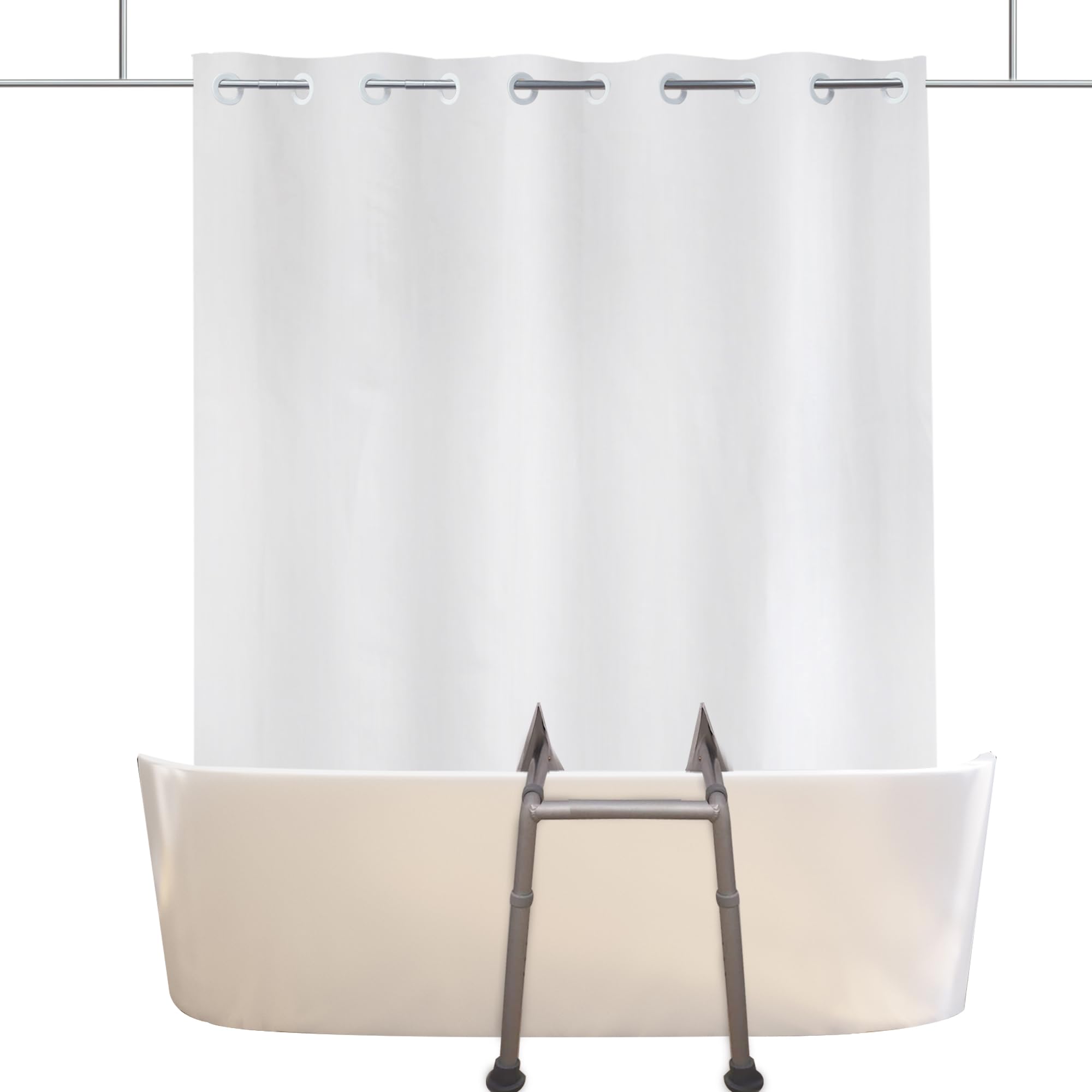 YISURE Tenda da doccia divisa per panchine da bagno, tenda da bagno in tessuto di poliestere, senza ganci necessari e 2 fessure verticali, beige, grande, 203 x 188 cm