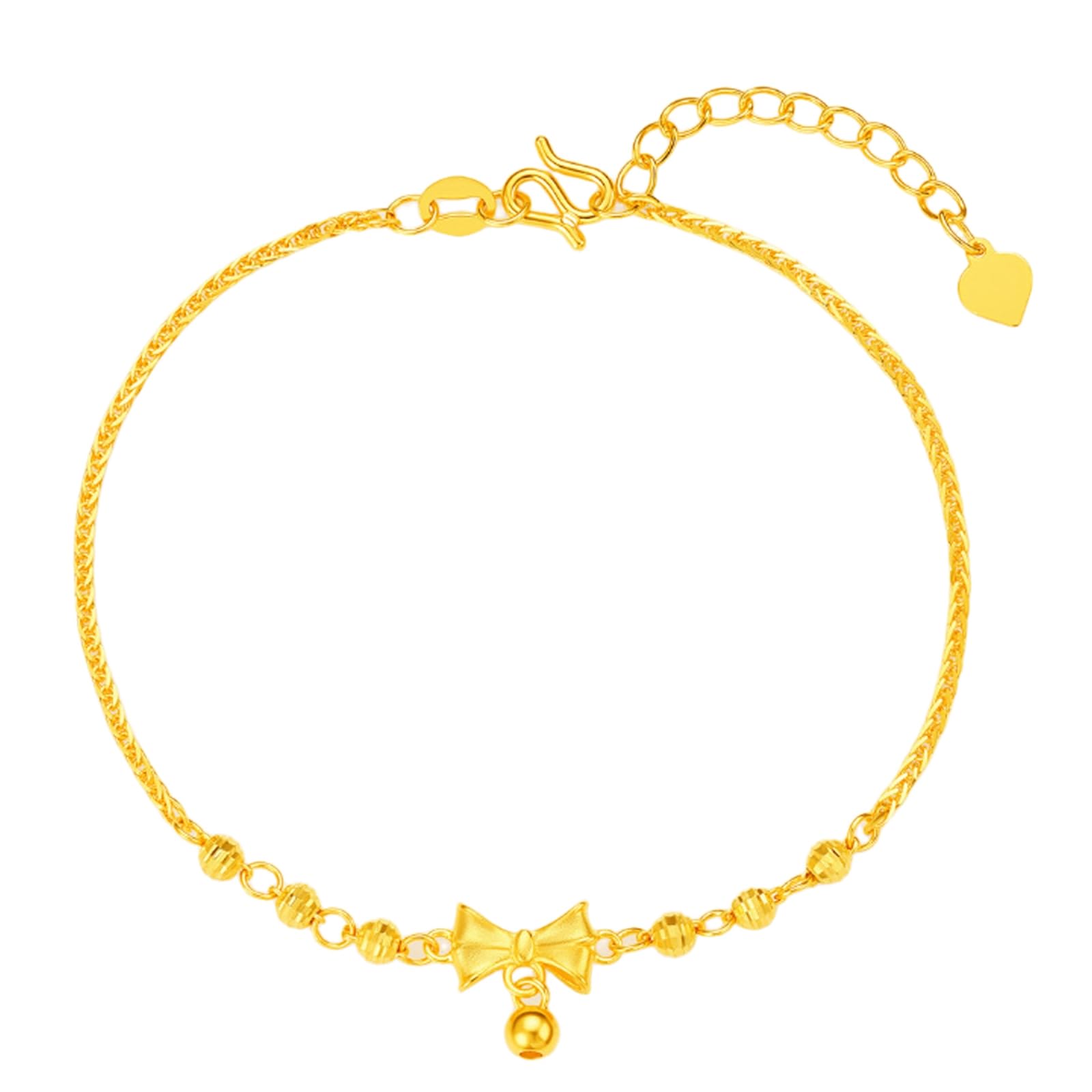 Bracciali in Oro Donna 18k/14k/9k, Bracciale a Catena con Fiocco E Perline 16-18 cm Estensione 4 cm, Braccialetto Sposa Fidanzati