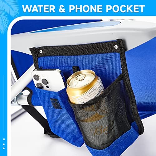 Canpsky Portable Beach Chair for Adults, Outdoor Camping Chair Lay Flat Folding Backpack Beach Reclining Chair with 5 Positions, Headrest, Zipper Pouch, Cup Holder, Blue - 5