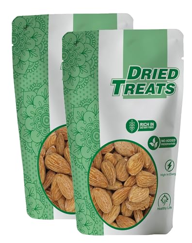 Image of Dried Treats Almond Roasted & Salted 400g (200g X 2) Dry Fruits- Badam Roasted | Crunchy, Healthy & Delicious Vegan-Friendly Nut Snack | Rich in Protein, Fiber, Healthy Fats, Calcium & Dietry Fibre | Roasted Badam Best for Brain Health and Muscle Function | Lightly Salted Almonds for Energy.