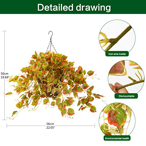 Zfprocess Artificial Flowers Hanging Basket With Artificial Vine For Outdoor/Indoor, Artificial Hanging Plants In Coco Coir Liner Basket, Fake English Ivy Bush For Patio Garden Fall Decoration(Orange) #TOP5