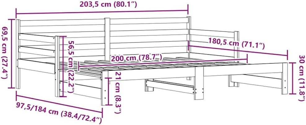 Close-up view of the solid pine wood frame of the vidaXL day bed, showing the natural grain and construction details.