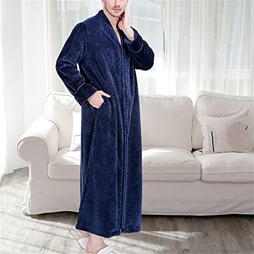 Czdyuf Bathrobe Men's Autumn And Winter Zipper Nightgown Flannel Thickening And Lengthening Home Service (Color : B, Size : L Code) #TOP8