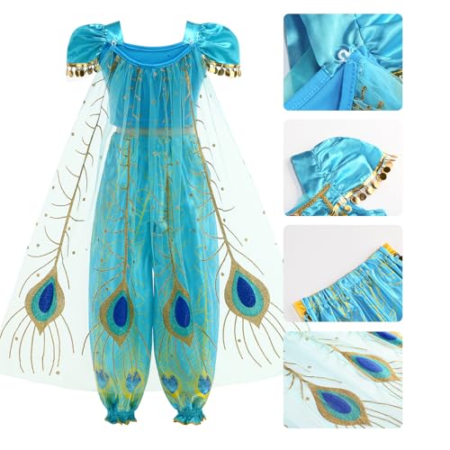 Rosadage Princess Jasmine Costume For Girls Halloween Dress Up Outfit With Headband thumb #5