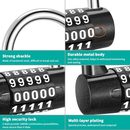 Image of Istara Heavy Duty 5-Digit Combination Steel Padlock | Resettable Code Lock with 100,000 Combinations & Hardened Steel Shackle | High Security Metal Padlock for Gym, Locker, Gate & Travel (Model-3)