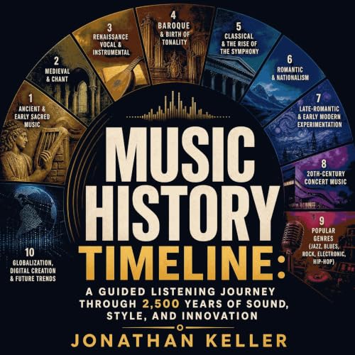 『Music History Timeline: A Guided Listening Journey Through 2,500 Years of Sound, Style, and Innovation』のカバーアート