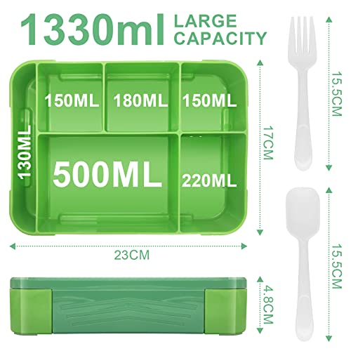 IJIAMY Brotdose Kinder mit Fächern, 1300ml Jausenbox Kinder, Auslaufsicher Bento Box, Lunchbox Kinder, Vesperdose für Kindergarten & Schule (Grün)