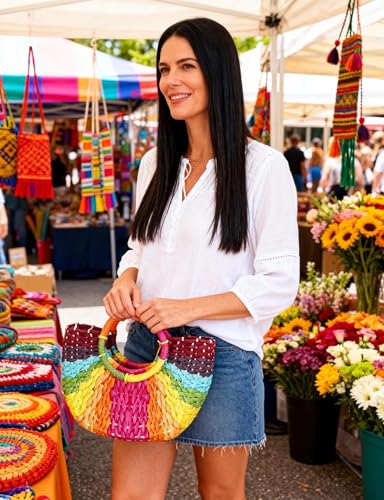 Bolso Tote de playa tejido para mujer miniatura 6
