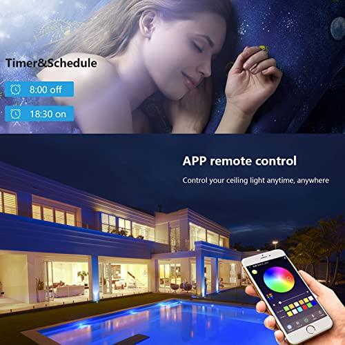 HomeKit Smart LED Ceiling Lights RGBCW 24W Color Changing Ceiling Light Time Scheduler Work with Apple HomeKit, Alexa Google Home Flush Mount Ceiling Lamp Dimmable for Living Room, Bedroom, Home Use