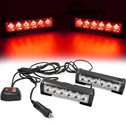 Foxcid 2 X 6 Led 9 Modes Traffic Advisor Emergency Warning Vehicle Strobe Lights For Interior Roof / Dash / Windshield / Grille / Deck Universal Waterproof (Red) #TOP1