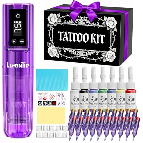 LumenTip Wireless Tattoo Gun Kit, 1600mAh Tattoo Machine Pen for Beginners & Professional Artists, Complete Tattoo Kit with 20 Needles, Portable Tattoo Set for Home Studio, Travel & Body Art Practice