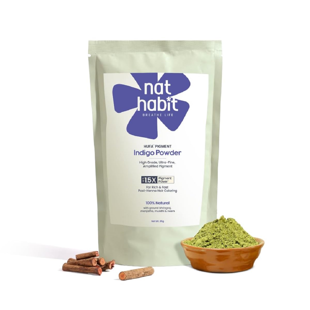 Nat Habit HUFA Indigo Powder for Post-Henna Hair Colouring, 85g | 100% Natural, Ultra-Fine Pigment, 1.5X Pigment Power, Chemical Free, With Bhringraj & Neem-picture-17